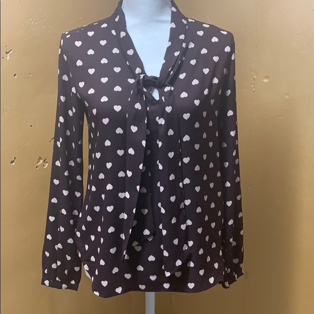 Ann Taylor LOFT, xs , brown blouse with hearts